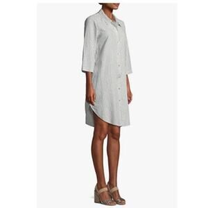 EILEEN FISHER Chambray Hemp Organic Cotton Stripe Shirtdress L